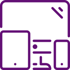Purple technology icon: tablet, computer, cell phone.