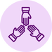 Purple hands joining together icon.