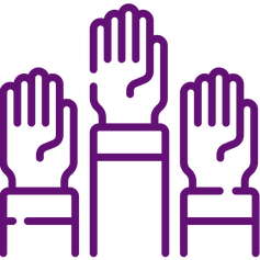 Purple hands icon.